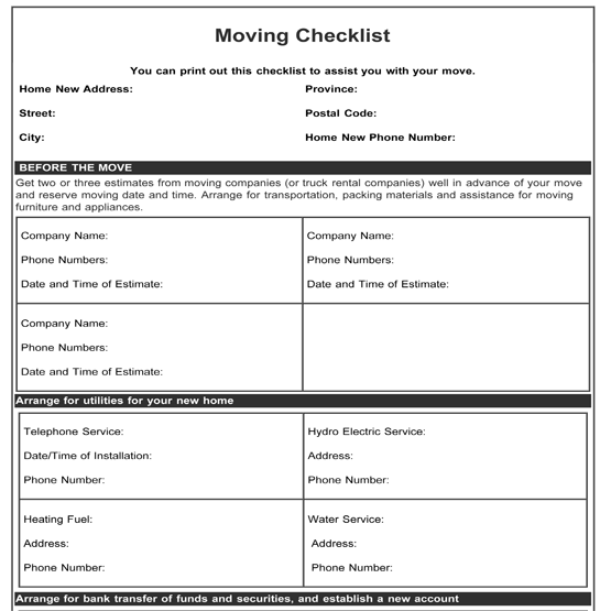 Moving Checklist